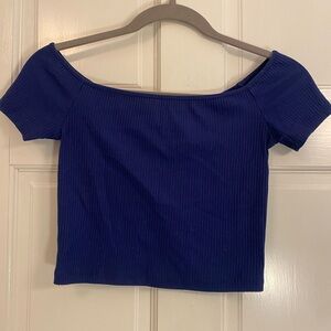Navy Blue Crop Top, Off The Shoulder